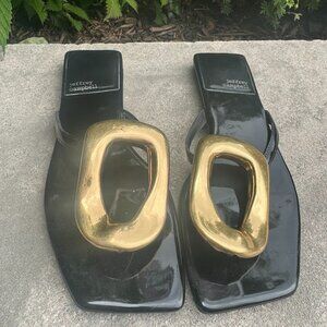 Jeffrey Campbell Black/Gold Linques Thong Sandals